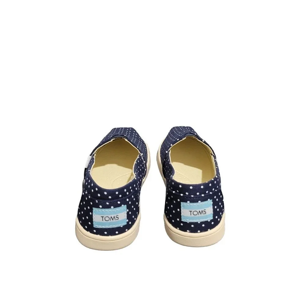 TOMS Girls Classic Slip-On Shoes | Navy Polka Dot | Size 2 | New
